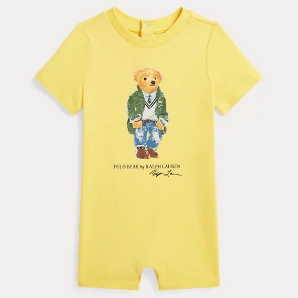 EUC Ralph Lauren Polo Bear Cotton Jersey Yellow Romper